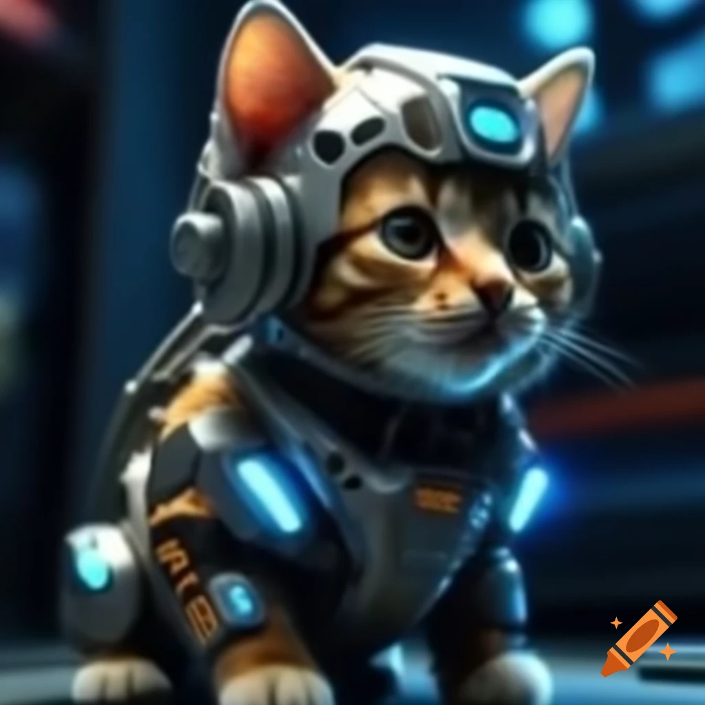 Kitten illustrated in cyber futurism style