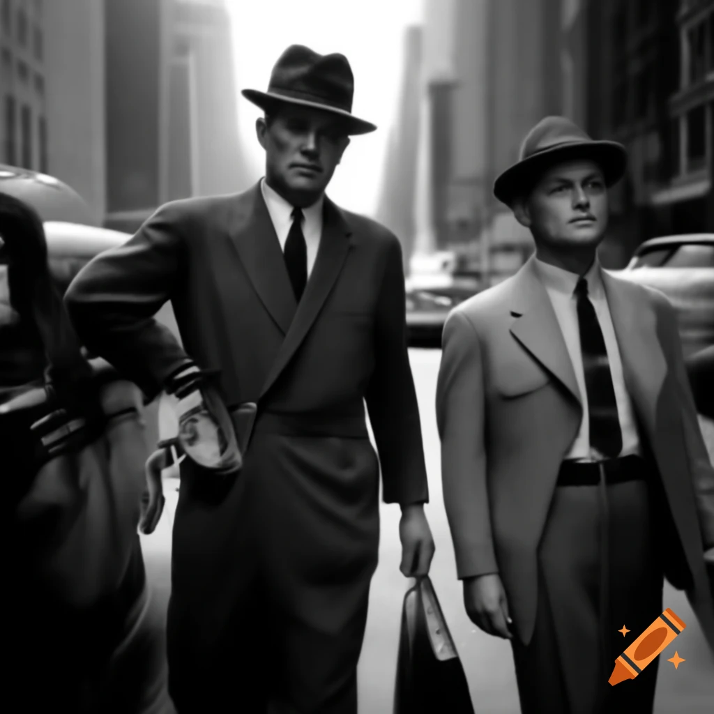 Noir detective game scene in 1950s New York with detectives investigating a mysterious death