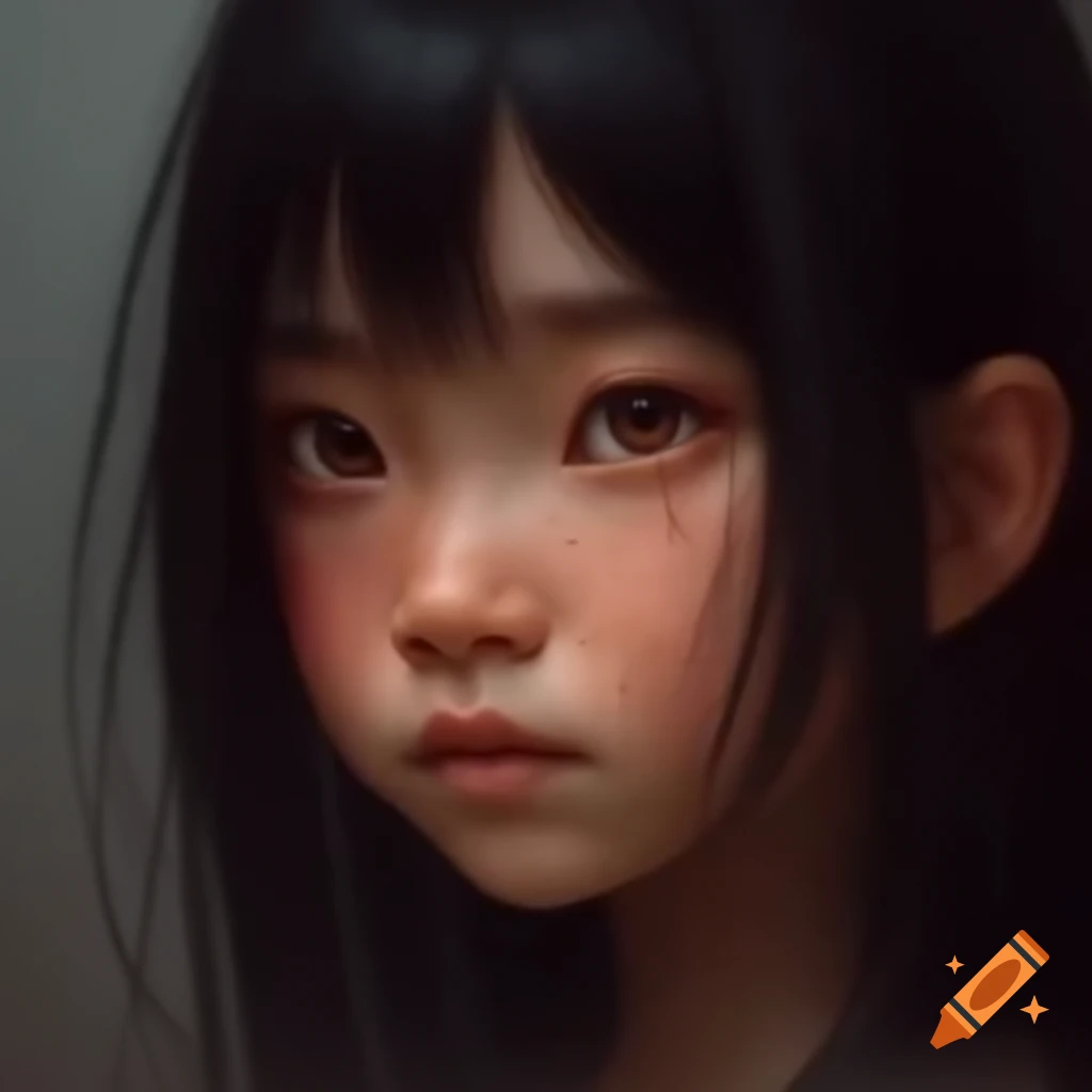 Profile shot of a girl in her 20s with dark brown hair and unique eye color