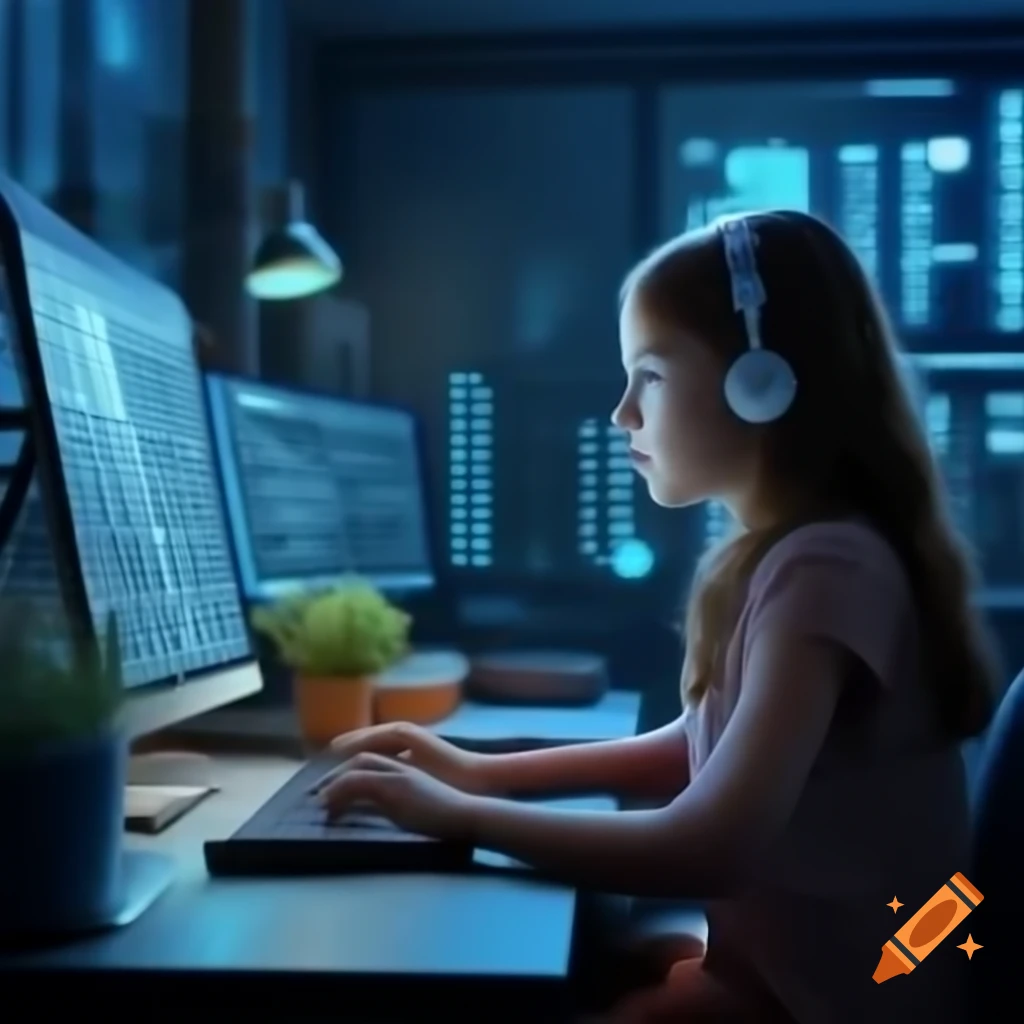 Young woman engaging in computer programming or hacking