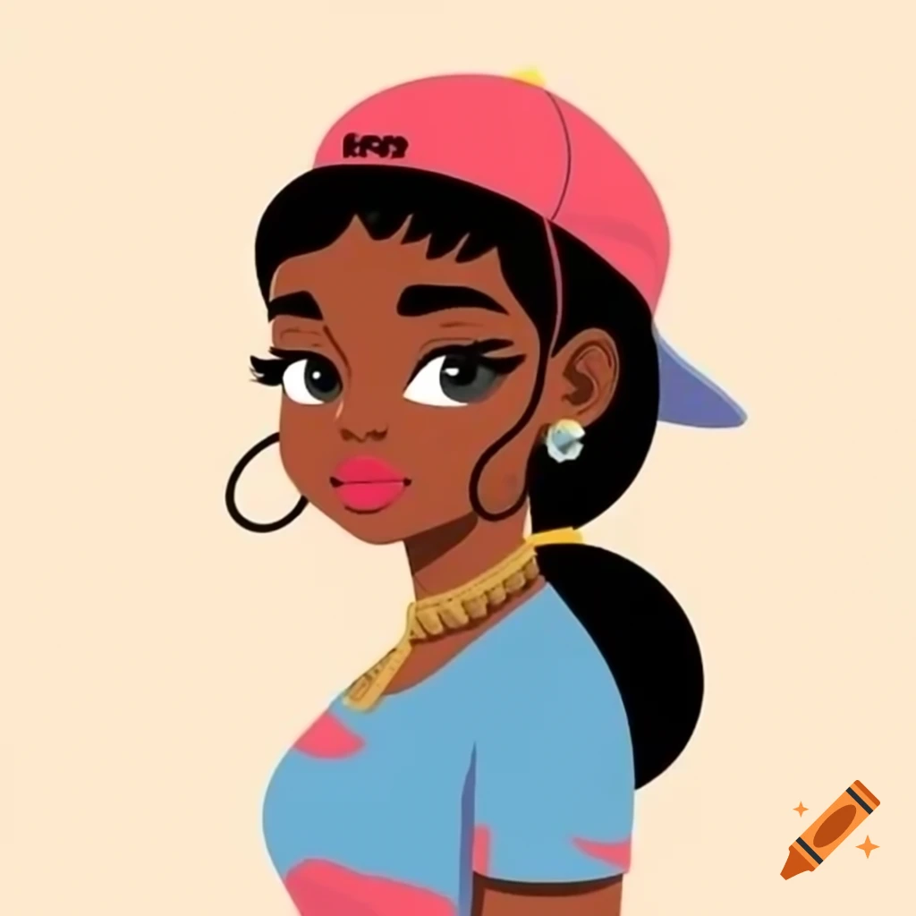 African-American female rapper in stylish outfit