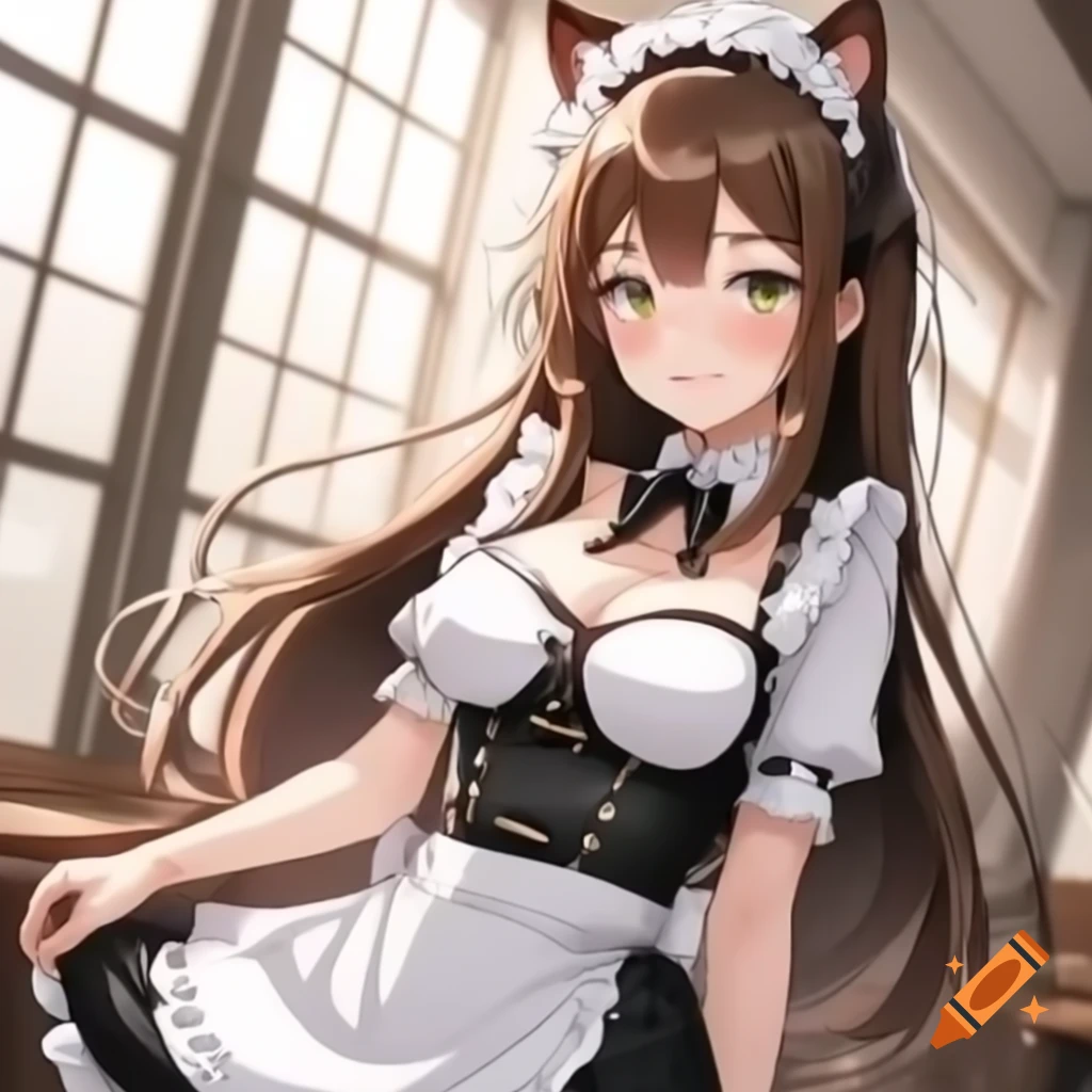 anime-girl-with-long-brown-hair-in-maid-outfit-and-cat-ears-on-craiyon