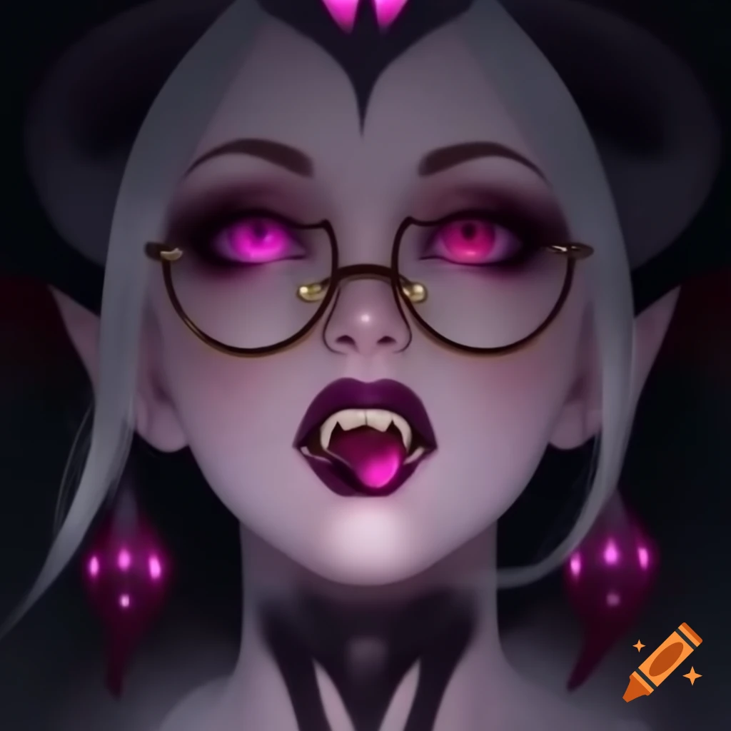 Gothic princess with pink eyes and round glasses, showcasing unique hairstyle