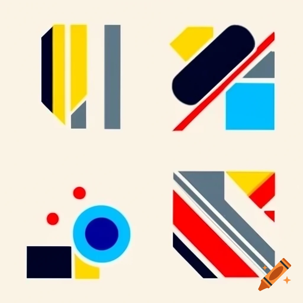 Simple modular design in Bauhaus style with clean lines and geometric shapes, using primary and neutral colors