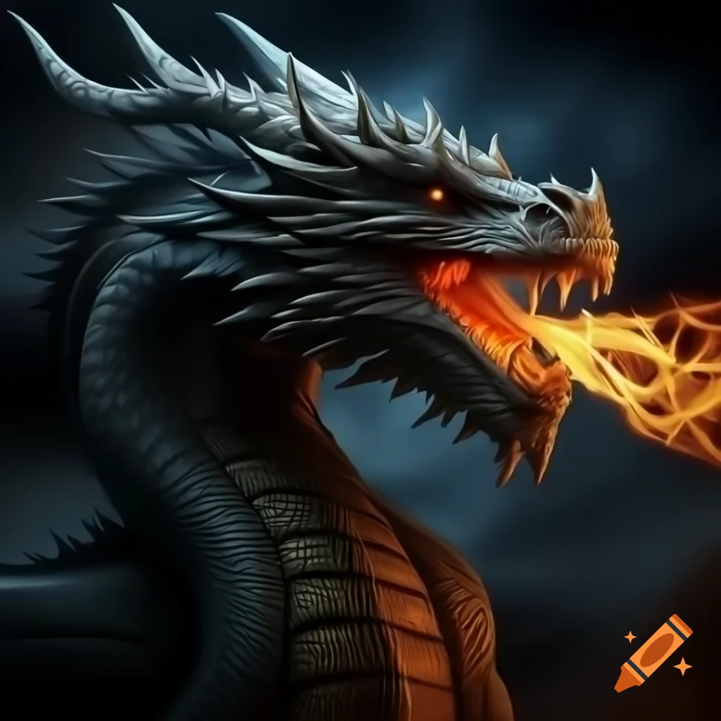Serpent dragon breathing fire in old Norse art style