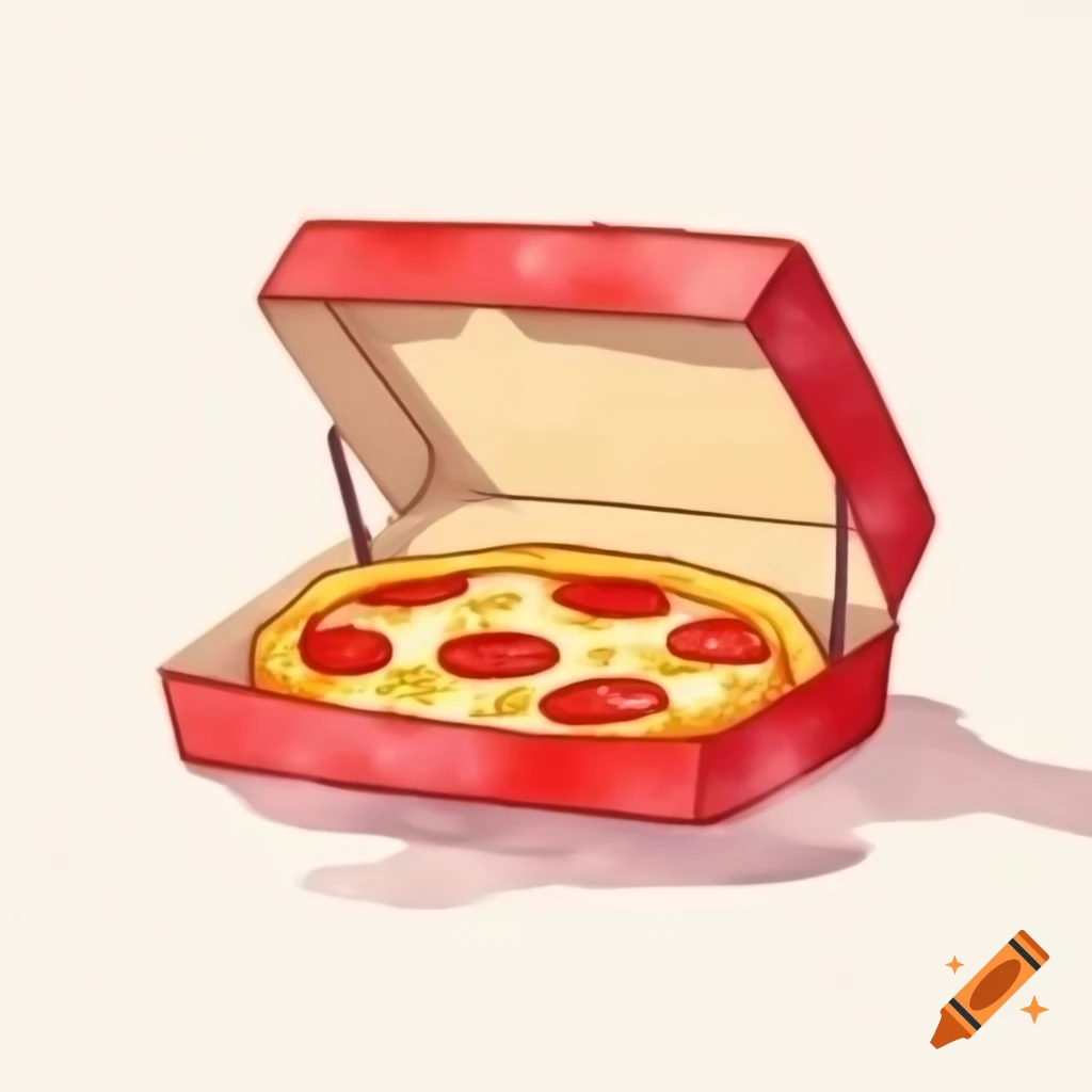 Cartoon-style pizza box on white background, watercolor illustration