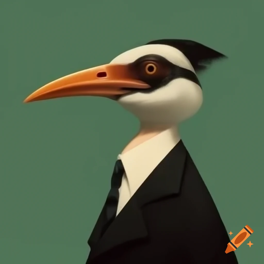 Huia bird in suit styled by Reiko Woodford