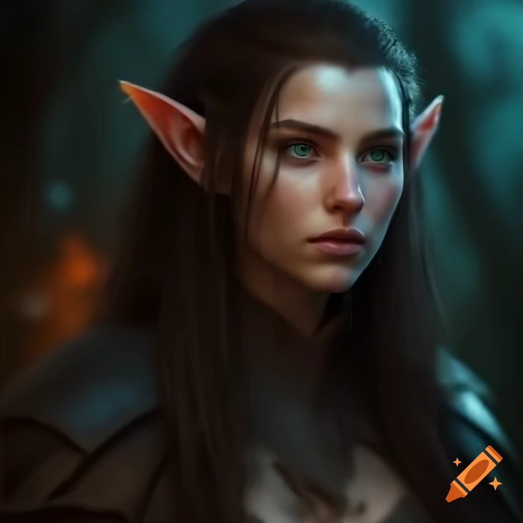 Female wood elf warlock character illustration