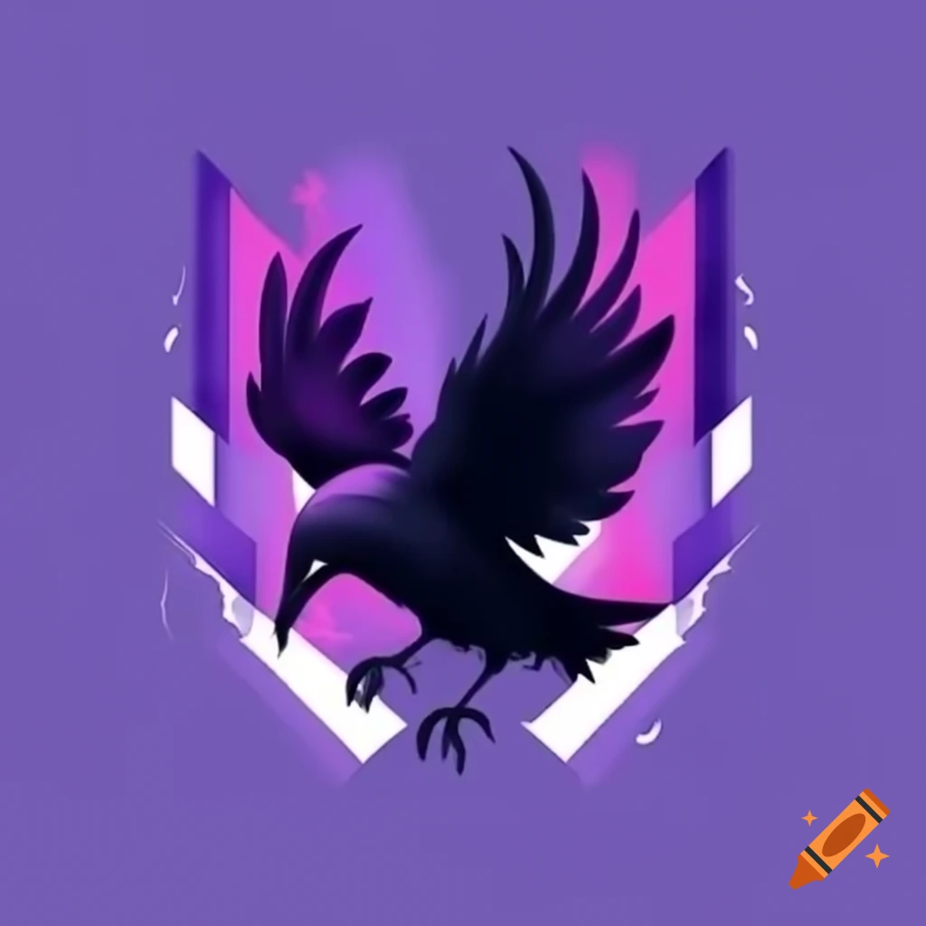 Logo design featuring a black crow with purple elements for a gaming team