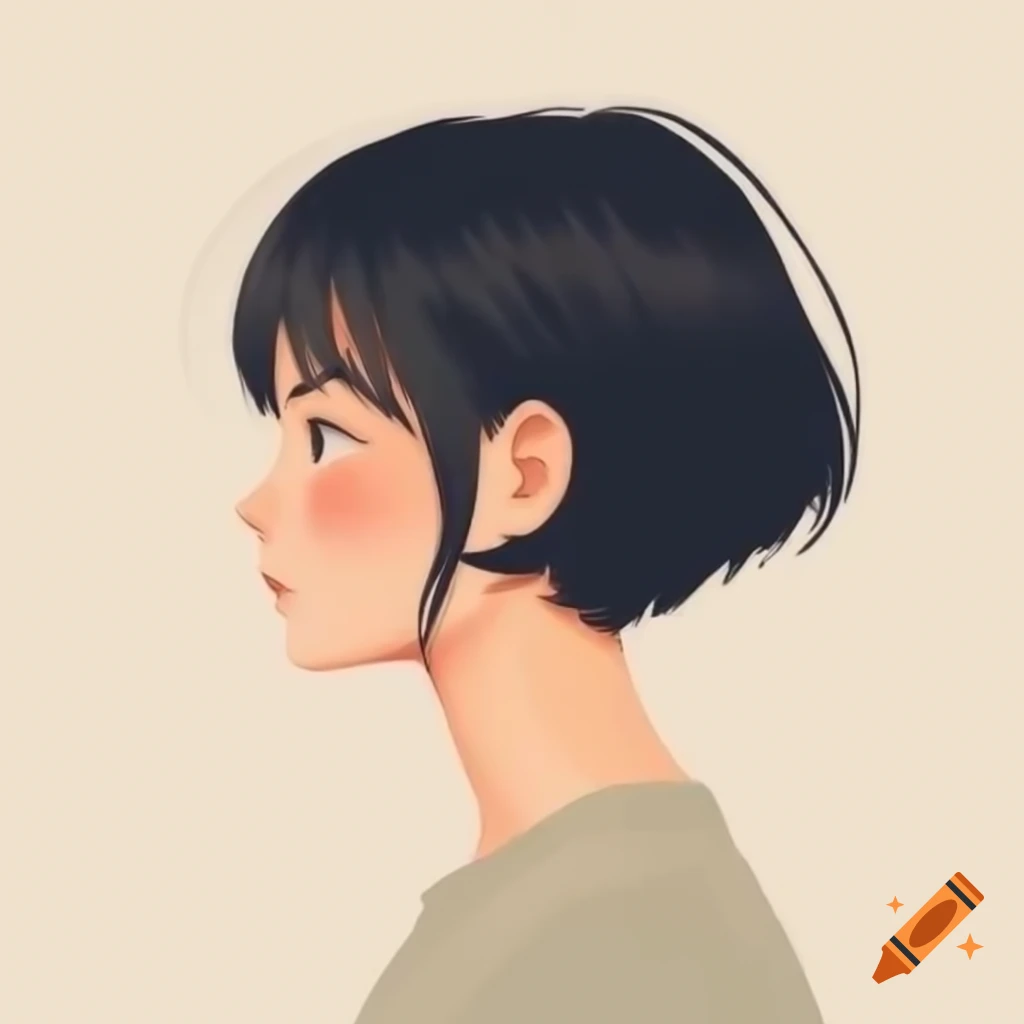 Anime character with short hair in Scandinavian color palette on plain background