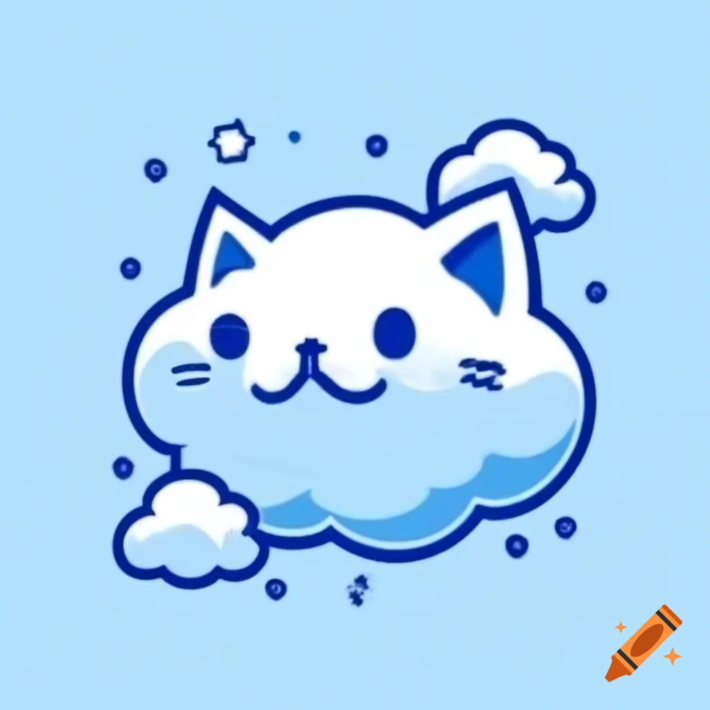 Cottagecore logo featuring a blue cat and cloud design
