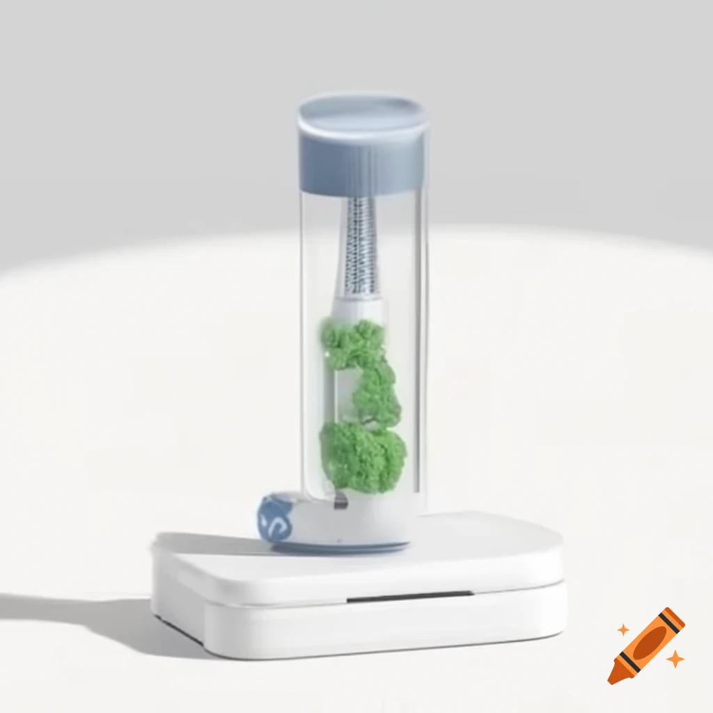 Futuristic vegetable inhaler and glass bottle food printer