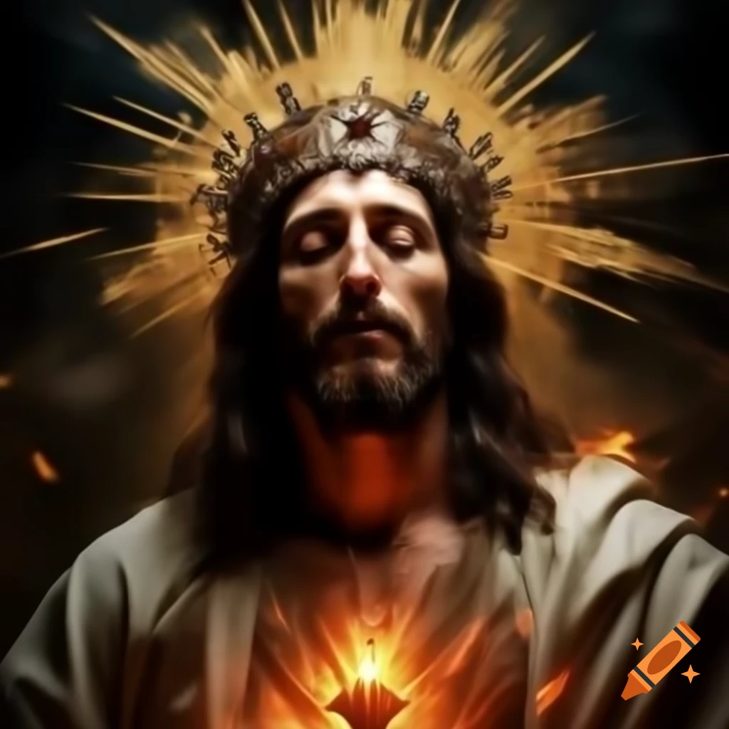 Divine representation of Jesus surrounded by golden light and fire