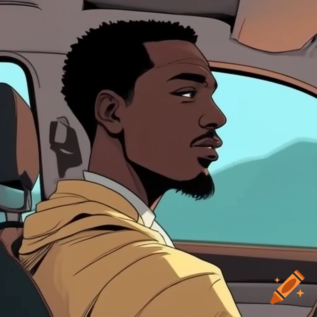 African man driving car