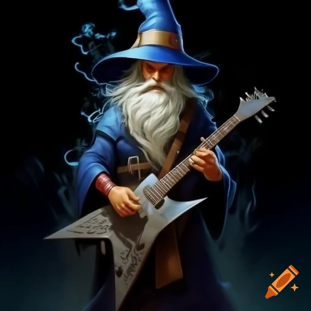 Wizard playing heavy metal electric guitar
