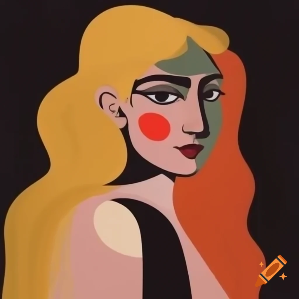 Abstract portrayal of woman with long blonde hair in Picasso style