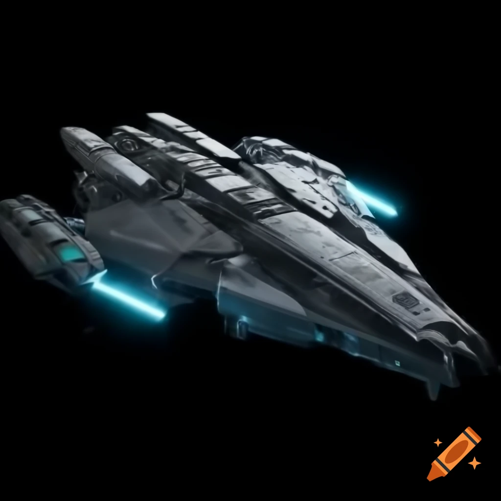 Detailed cyberpunk spaceship design against black background on Craiyon