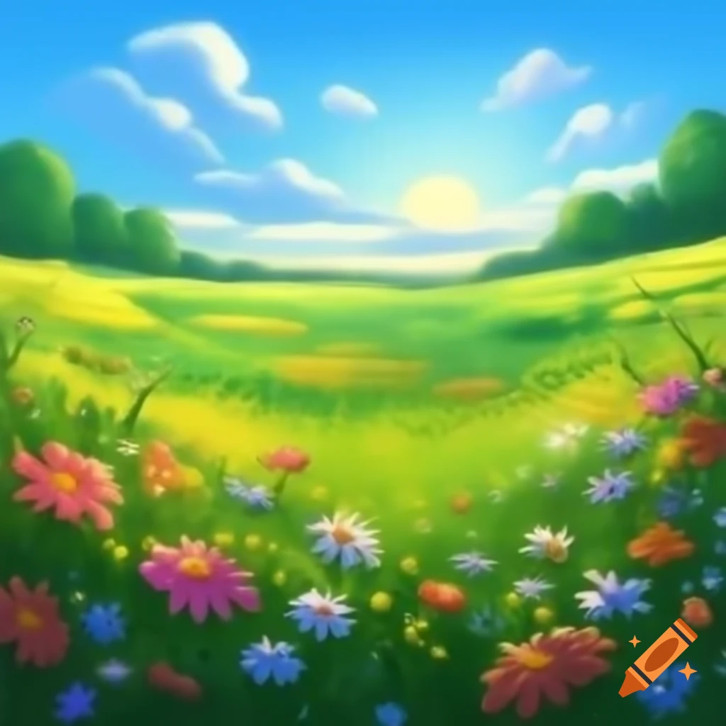 Sunny meadow with colorful flowers