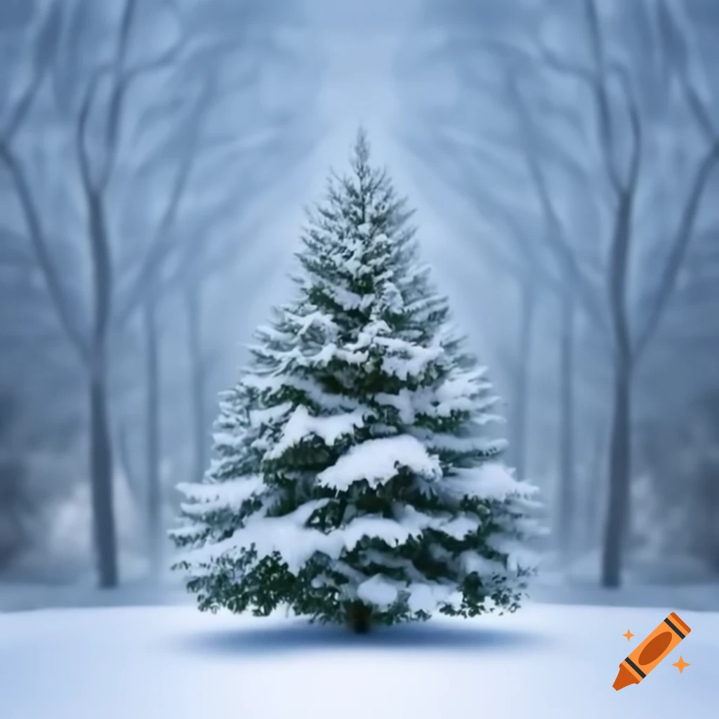 Beautiful Christmas tree in snowy landscape