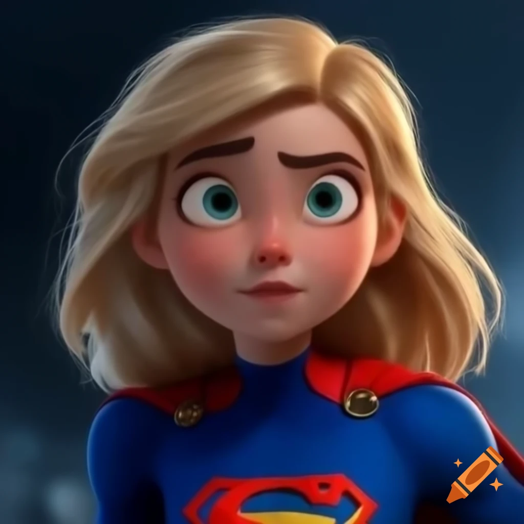 Girl with blonde hair wearing superhero costume