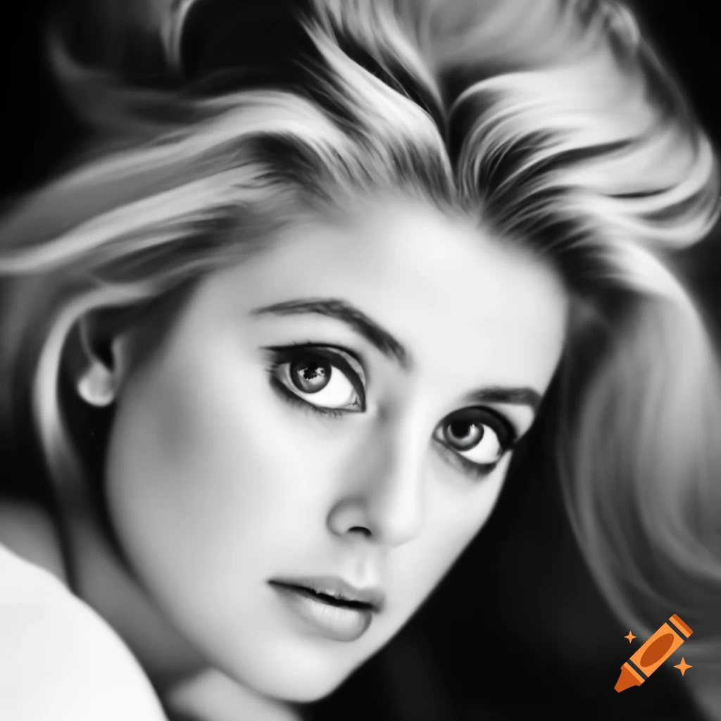 Hyper-realistic candid shot of a beautiful European actress from 1963 with porcelain skin and blue eyes