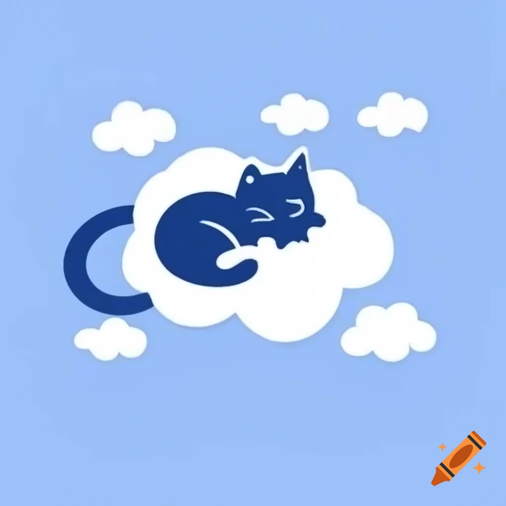 Logo of cat sleeping on cloud in blue cottagecore style