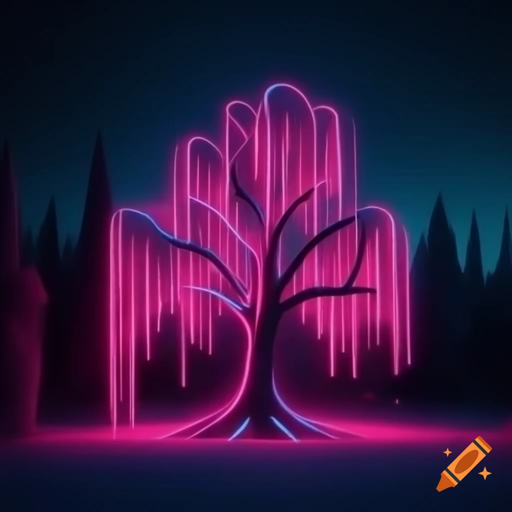 Neon-lit willow tree design