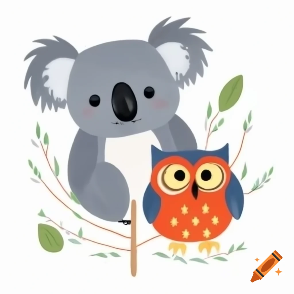 Koala and owl drawing, showcasing their features