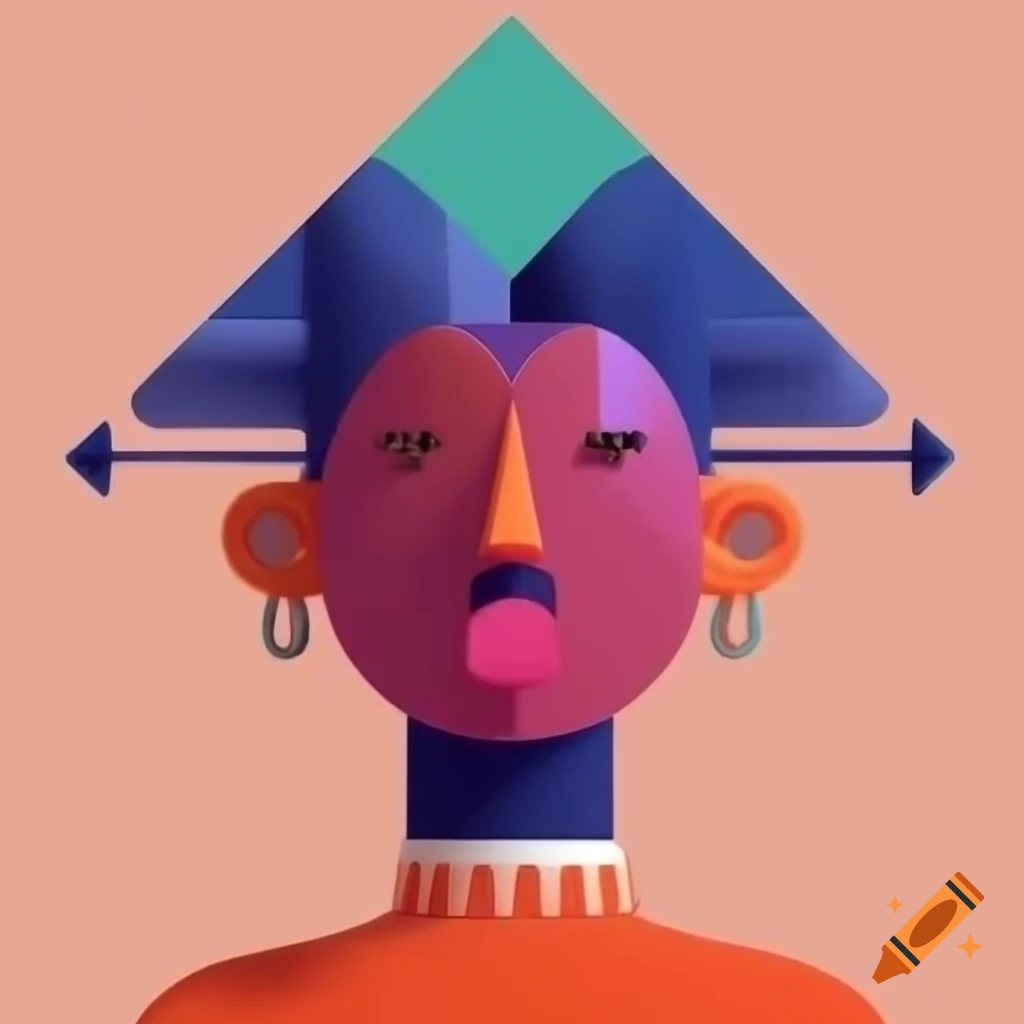 Person with geometric shaped head lacking facial features