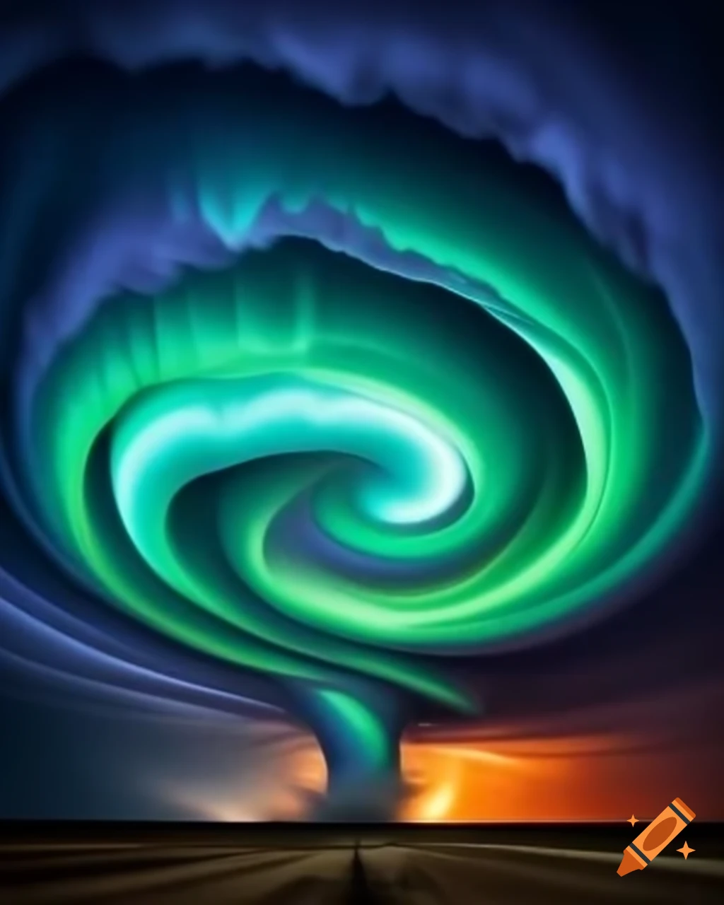 Aurora Borealis creating a vibrant swirl of green and blue in the night sky