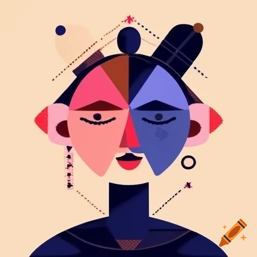 Person with geometric shaped head lacking facial features