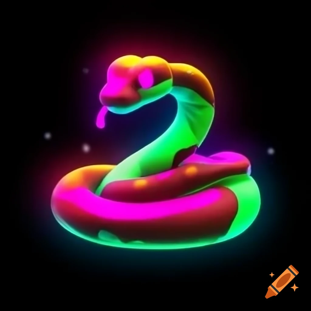 Cartoon neon python snake with oxide acidic design in 60s style