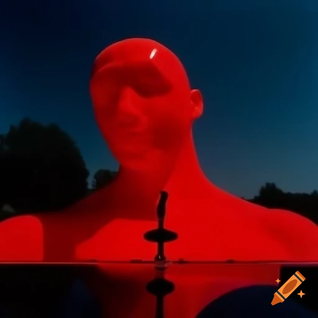 Pop surreal photography featuring red glass statue