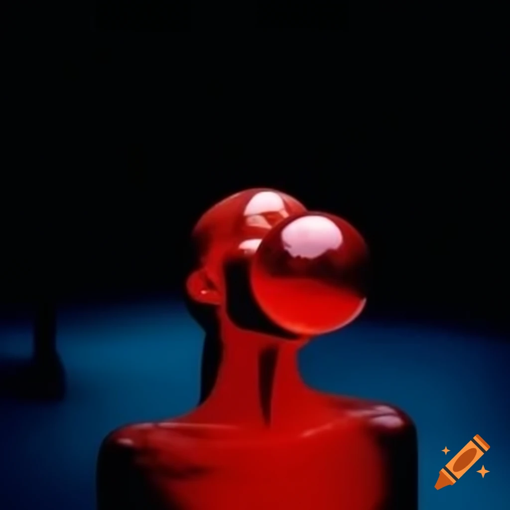 Pop surreal photography featuring red glass statue