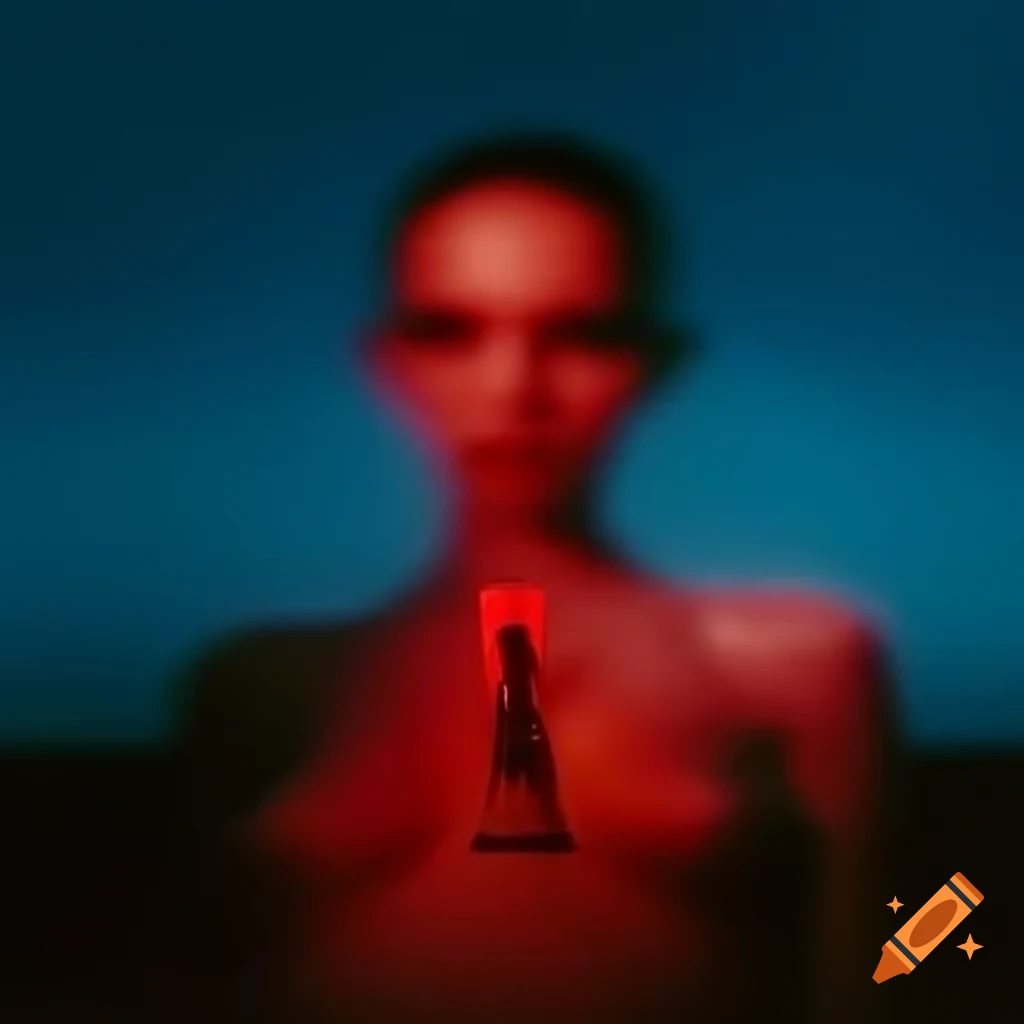 Pop surreal photography featuring red glass statue from the 2000s