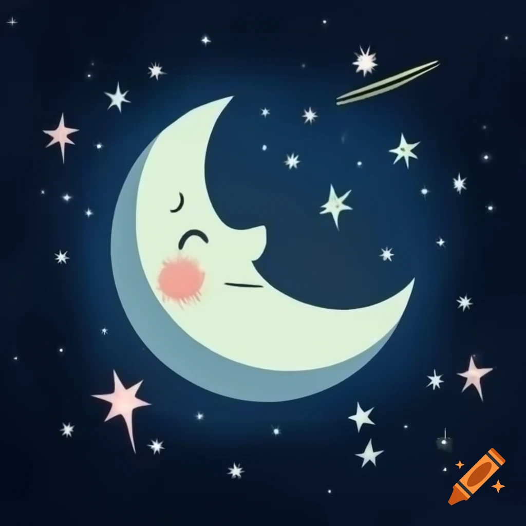 Cartoonish depiction of the moon in space