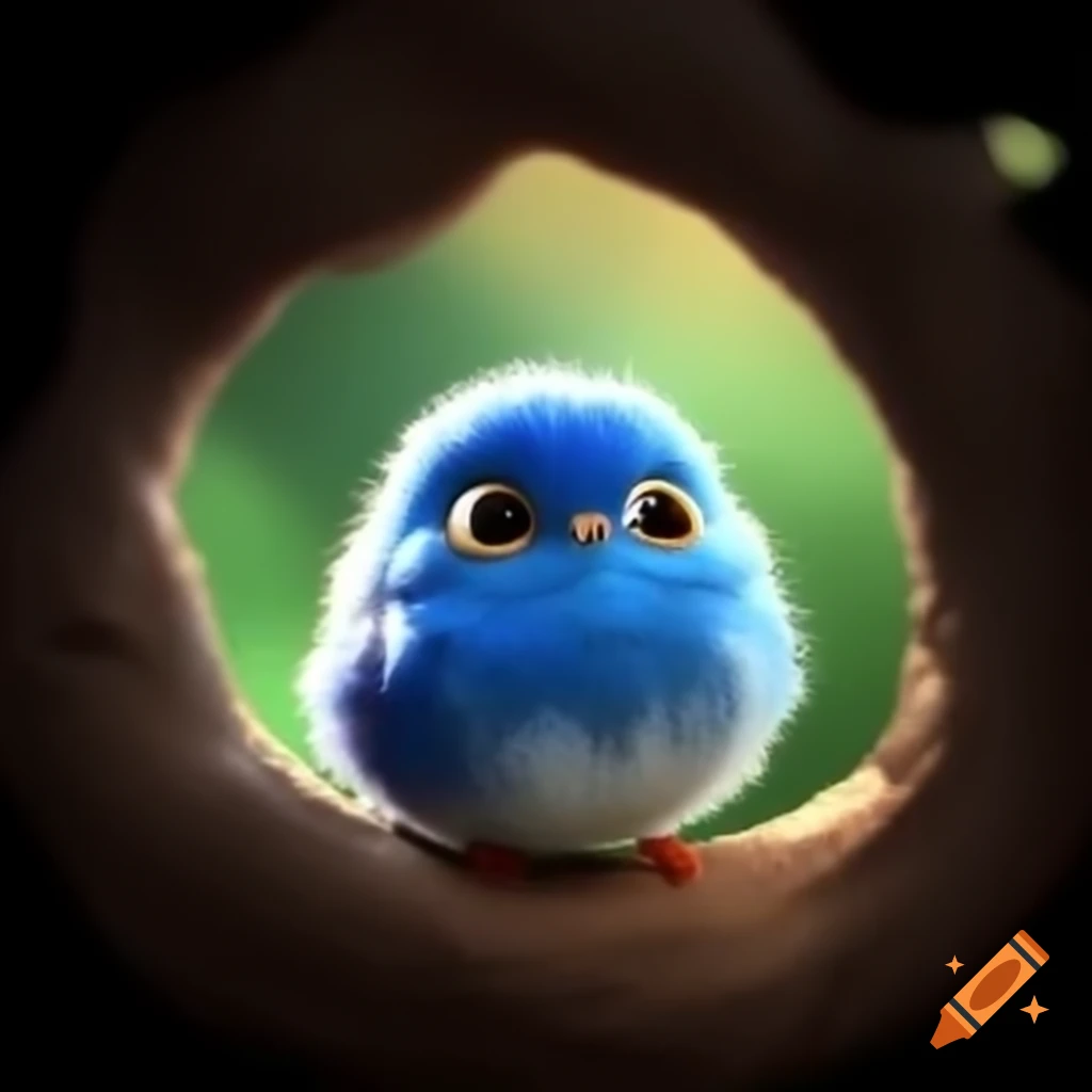 Curious tiny blue bird with bright eyes