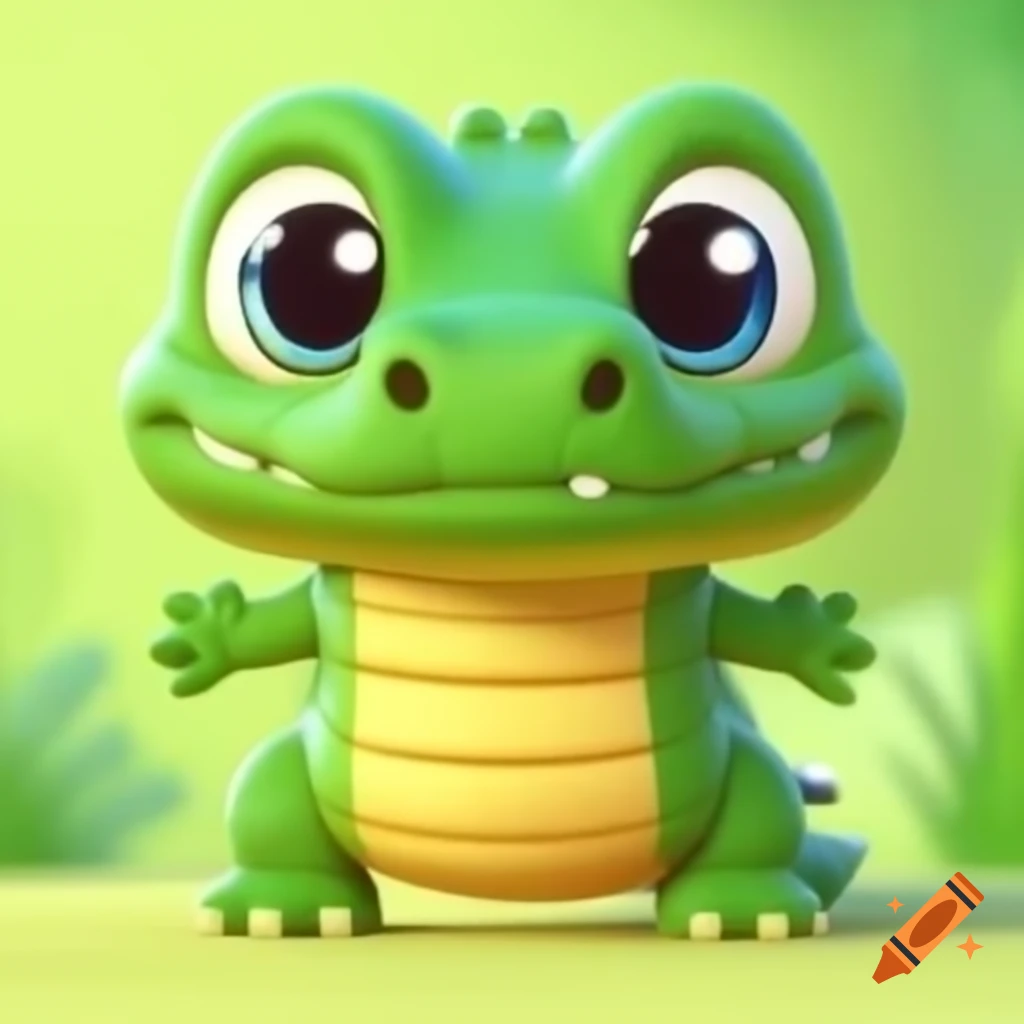 Cute cartoon crocodile with big eyes for children's book
