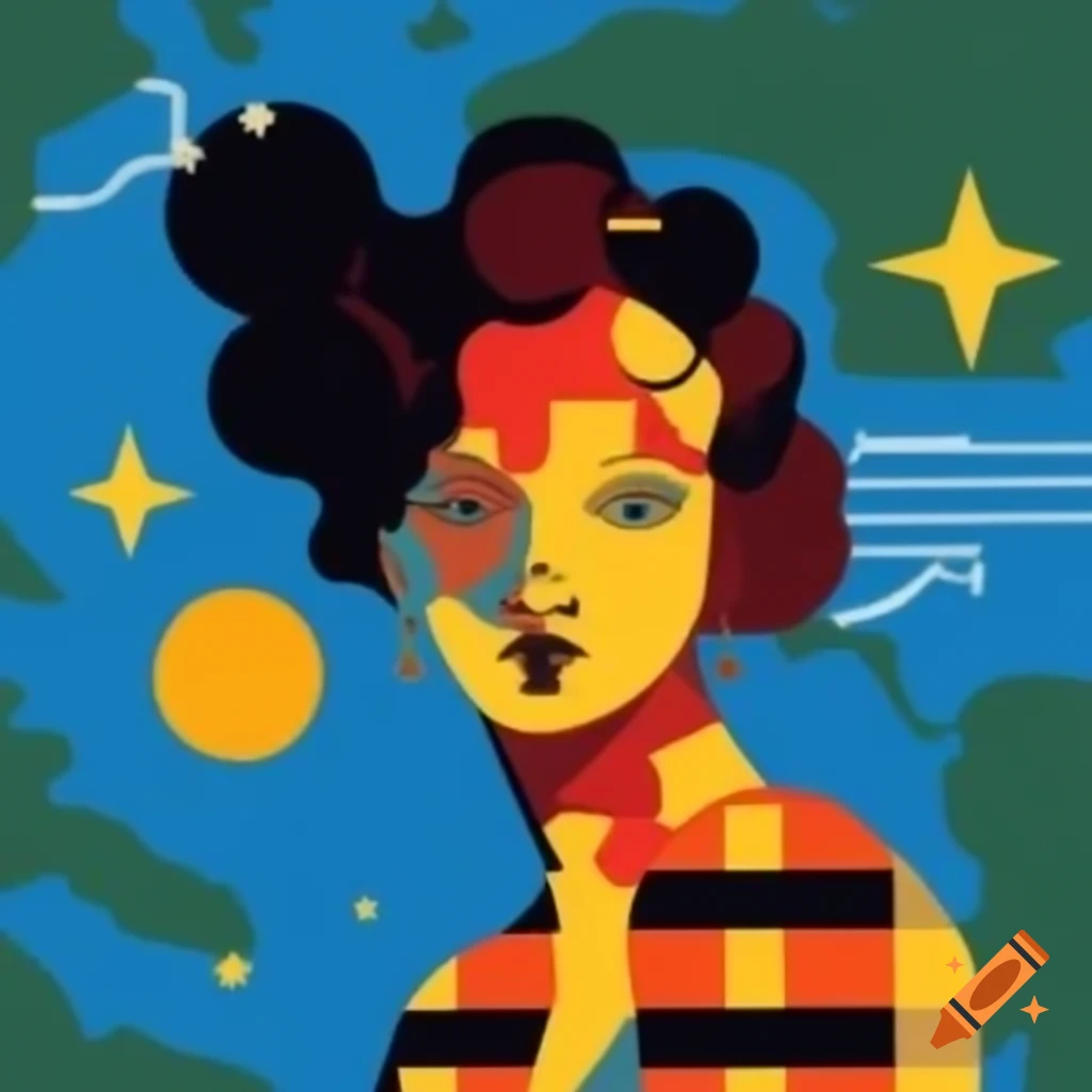 Cubist artwork featuring a woman against an abstract background
