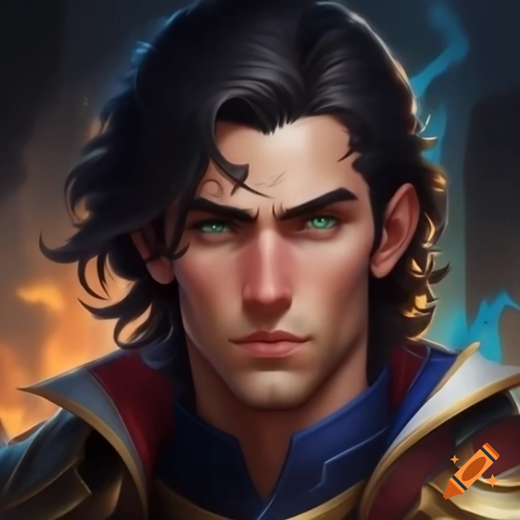 Headshot art of a charismatic Dungeons and Dragons character, athletic human captain