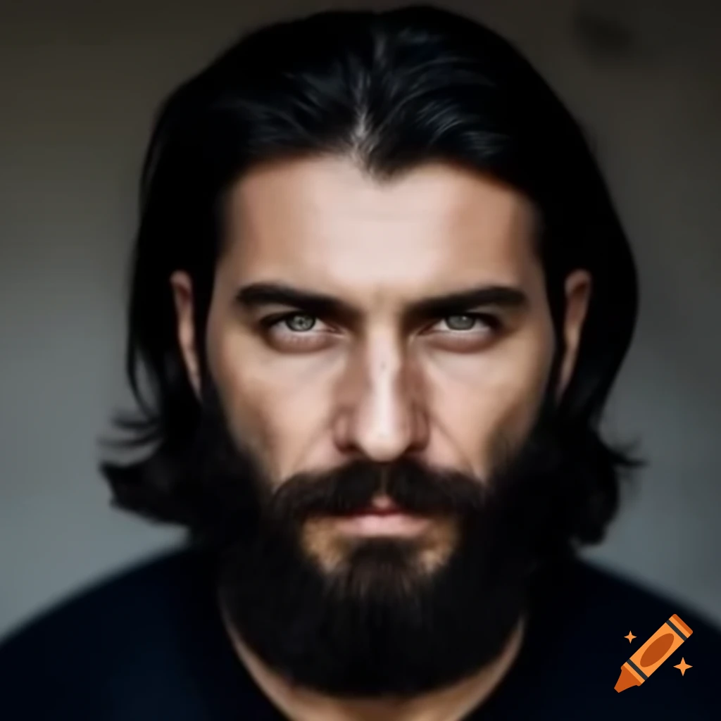 Serbian man with dark hair and beard, age 32