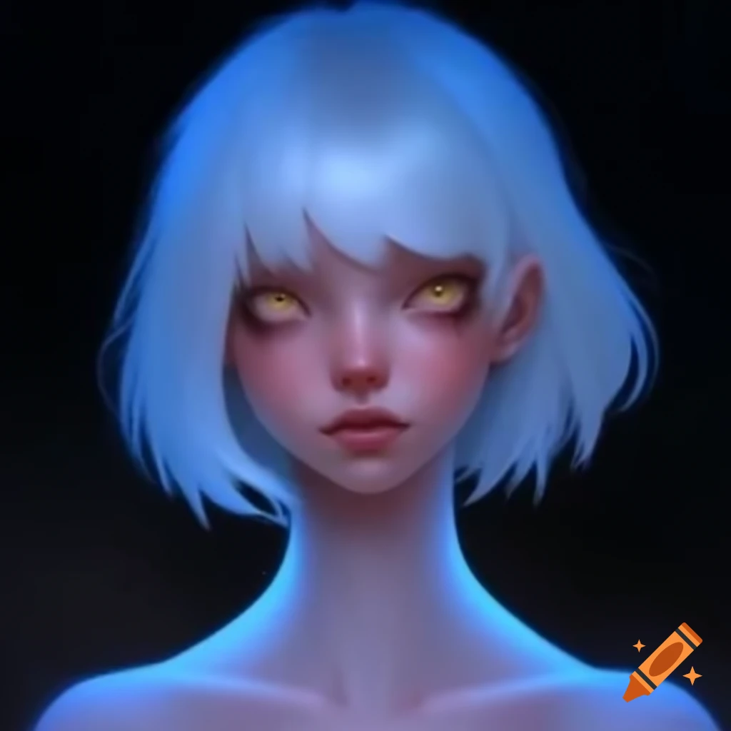 Human changeling with blue and white hair