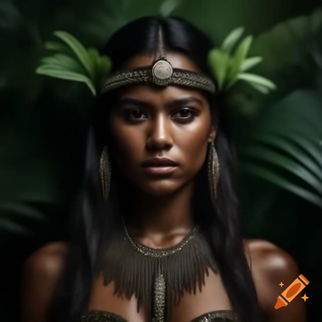 Young Polynesian woman in cropped dance outfit on jungle dance floor