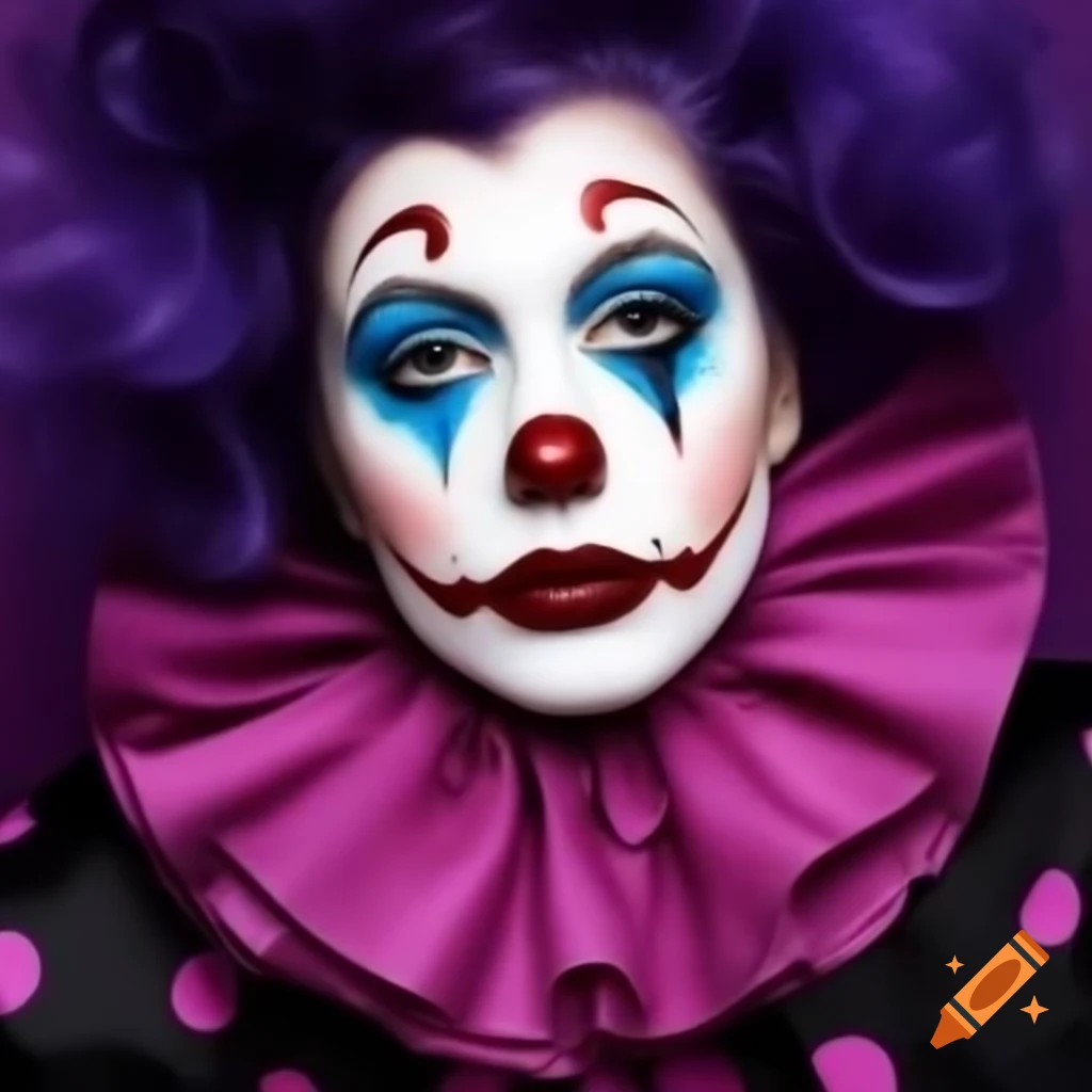 Laura Loomer with harlequin face makeup in color photograph