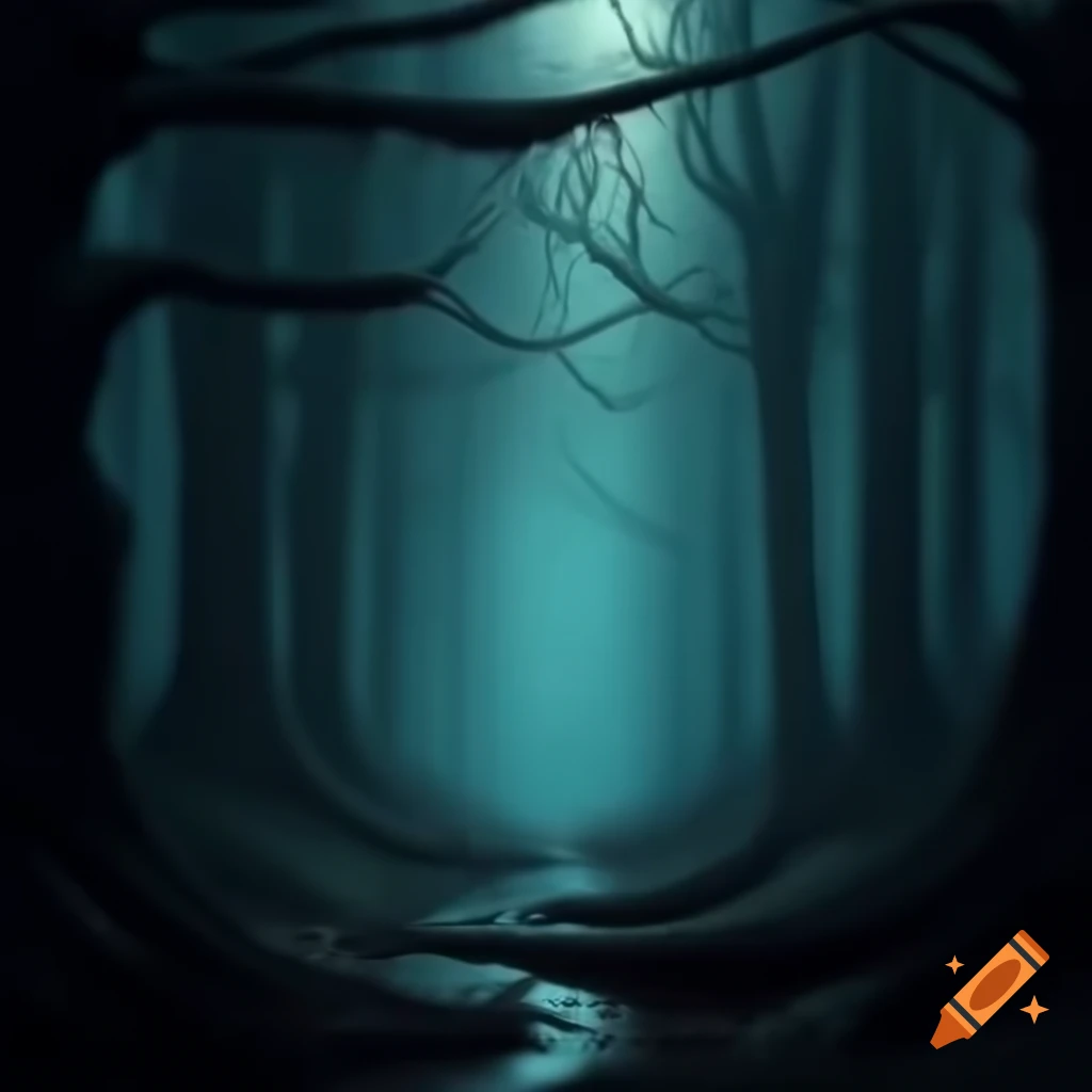 Dark eerie forest with mysterious atmosphere