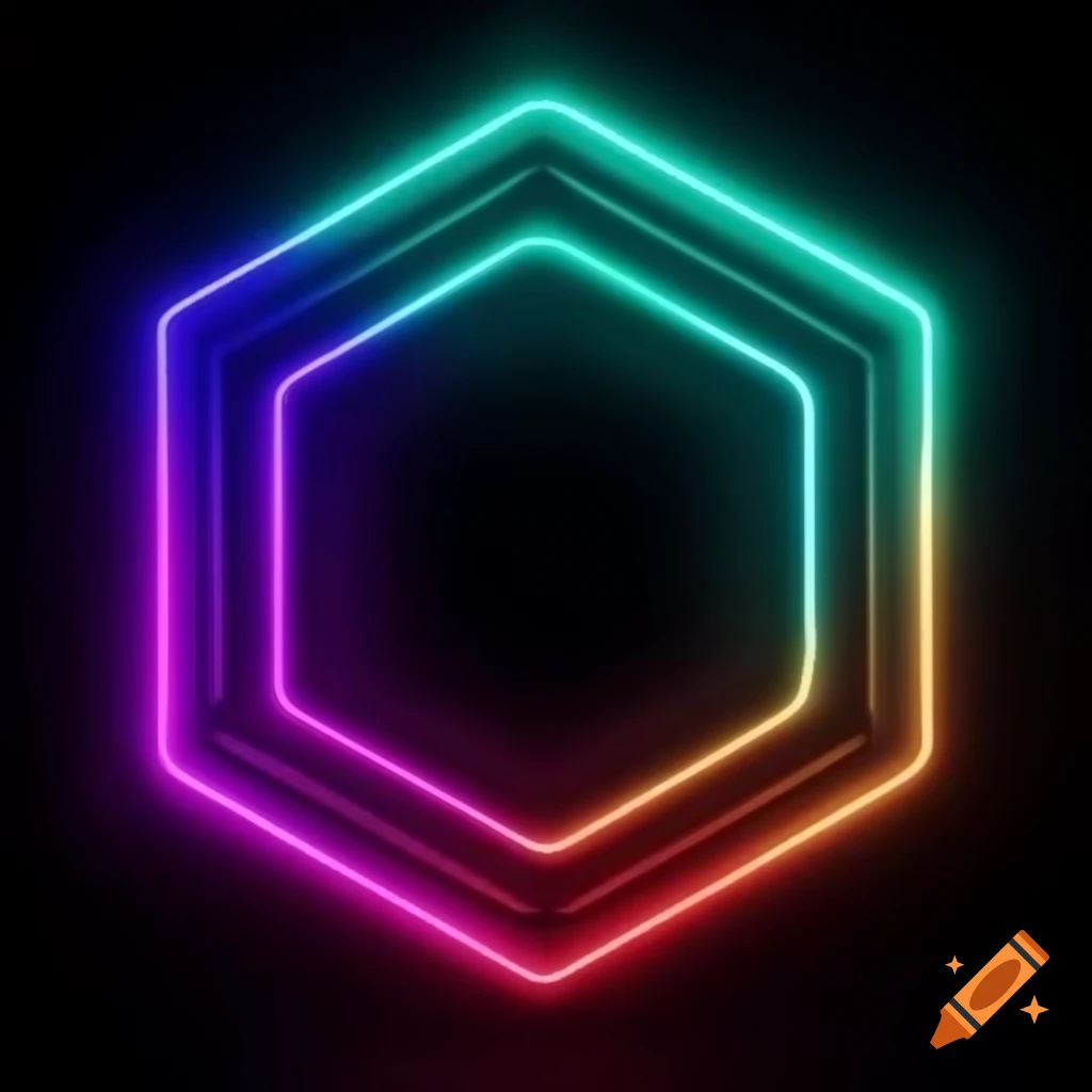 Neon hexagon with color gradient on black background