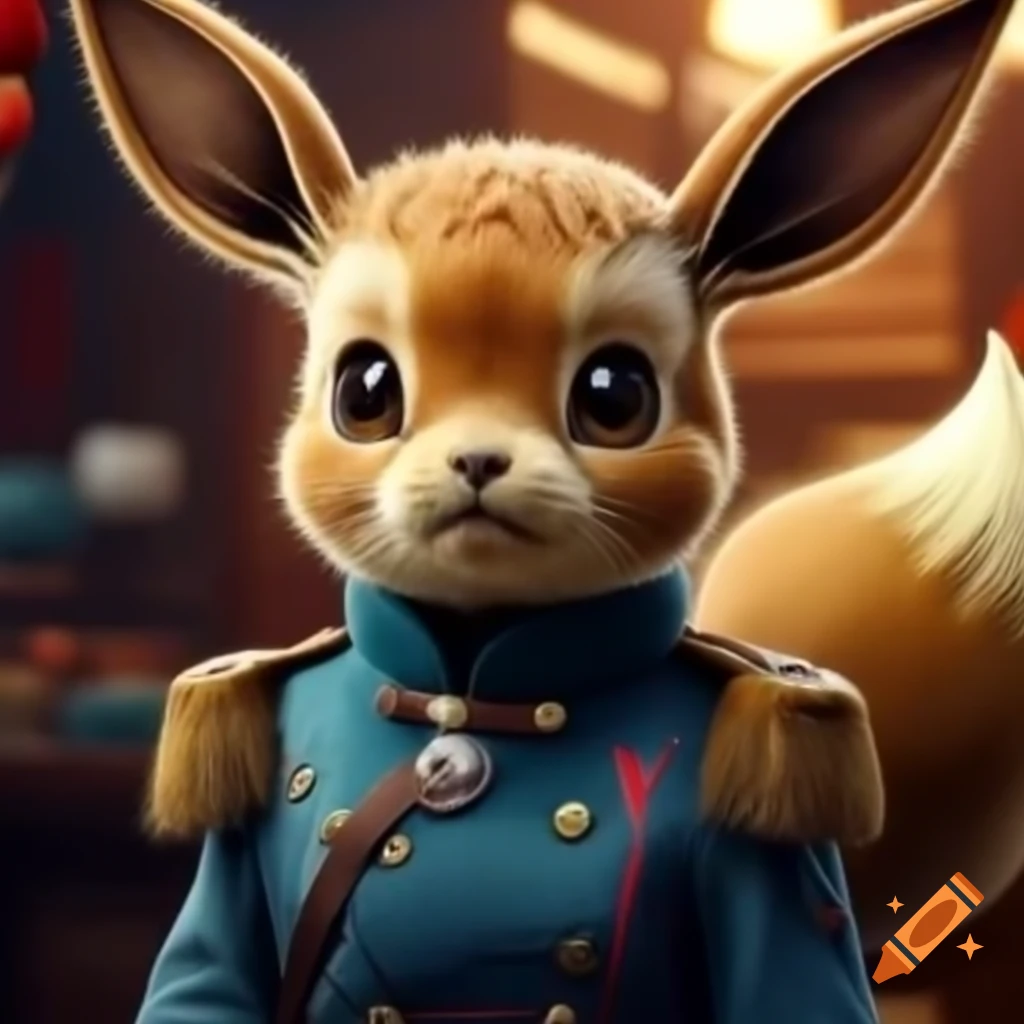 Eevee dressed in Chinese military uniform