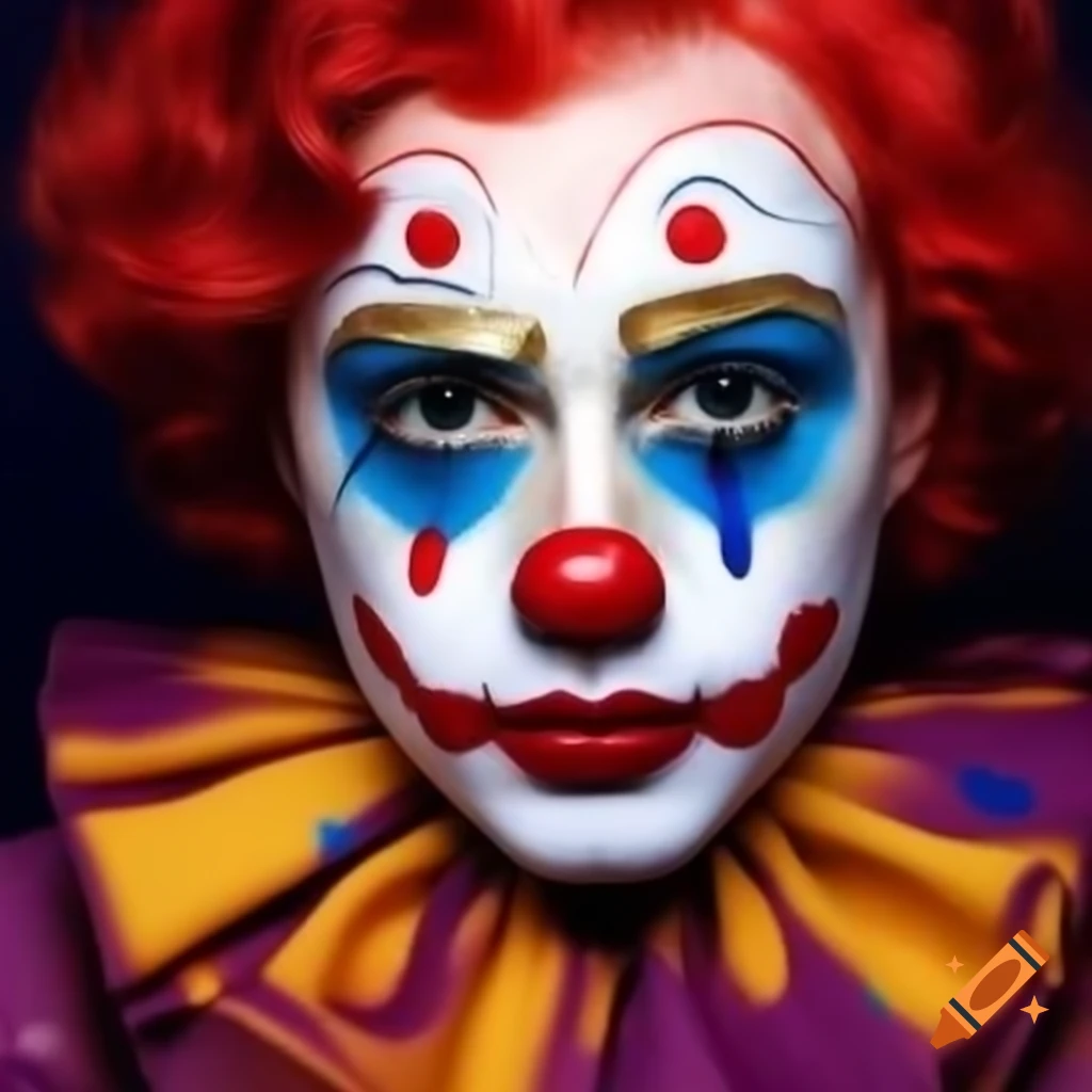 Woman with vibrant clown face paint