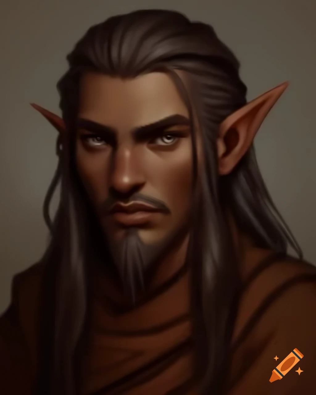 Brown elf monk D&D character portraying strength and wisdom