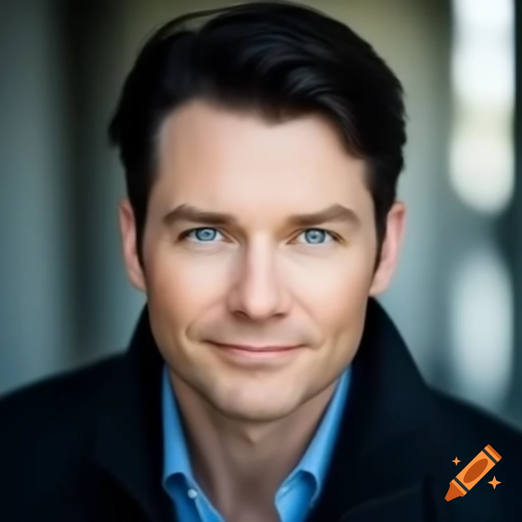 Man with black hair and blue eyes in business jacket smiling